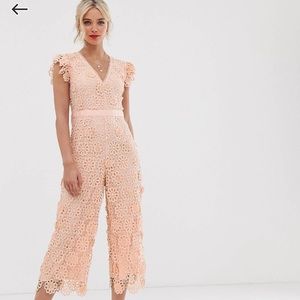 ASOS Pink Lace Eyelet Jumpsuit